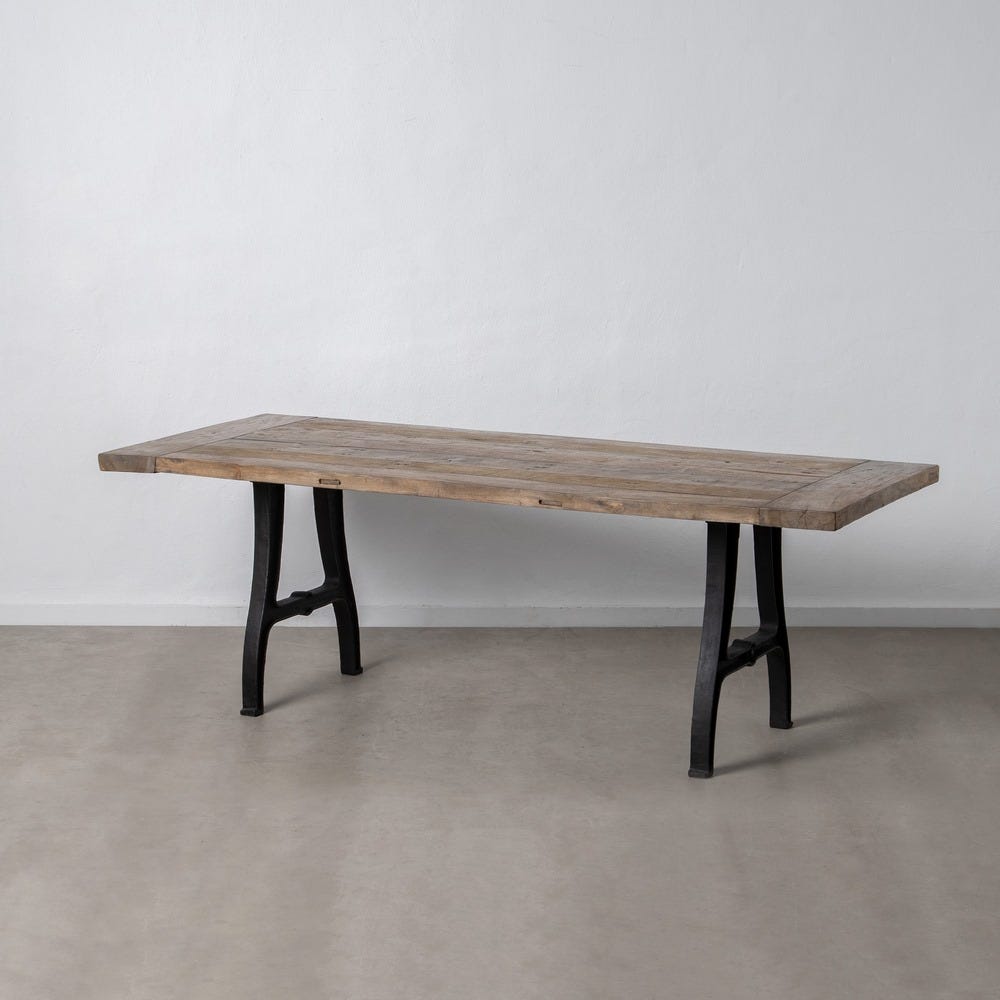 AUTOIRE - Mesa de comedor natural negro madera hierro 220 x 90 x 76 cm