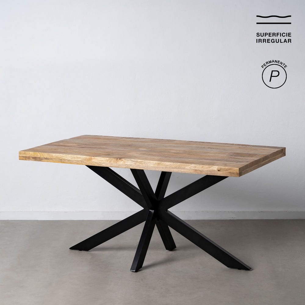 NAJAC - Mesa de comedor natural negro madera hierro 160 x 90 x 79 cm