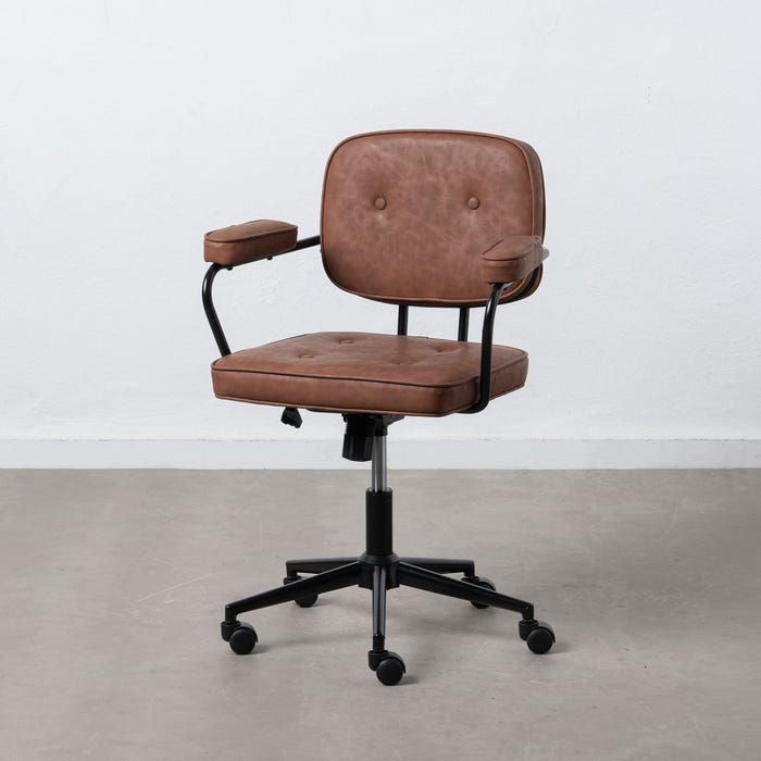 Chaise de bureau à roulettes camel en similicuir et métal 56 × 56 × 92 cm