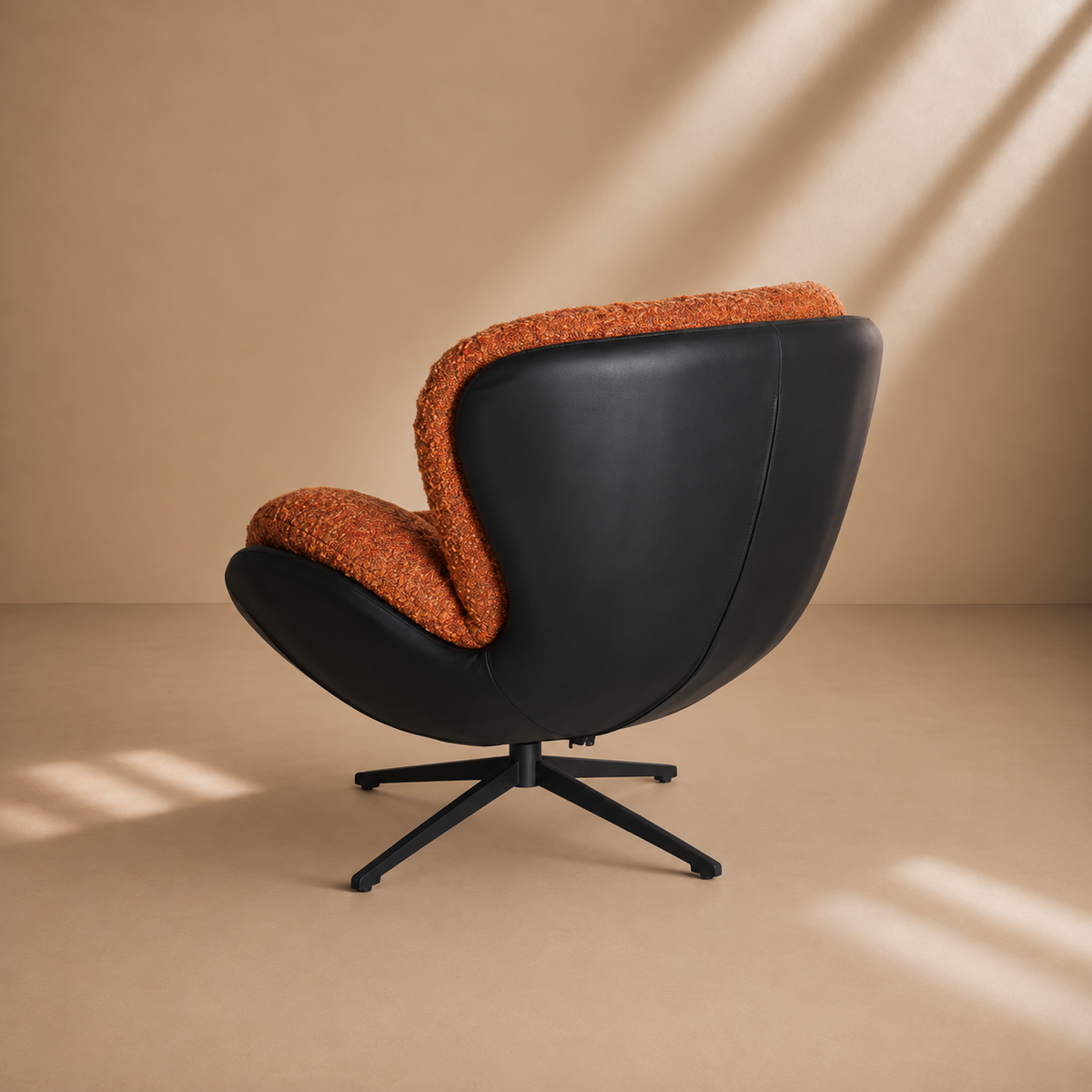 LILLO - Sillón giratorio naranja y negro de poliéster – Diseño contemporáneo