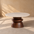 PORTEL - Mesa de centro de mármol/madera para salón 75 x 75 x 39 cm