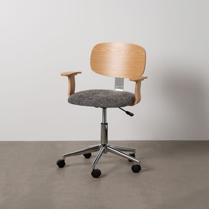 Chaise de bureau à roulettes gris naturel en tissu et bois 60 × 60 × 89 cm