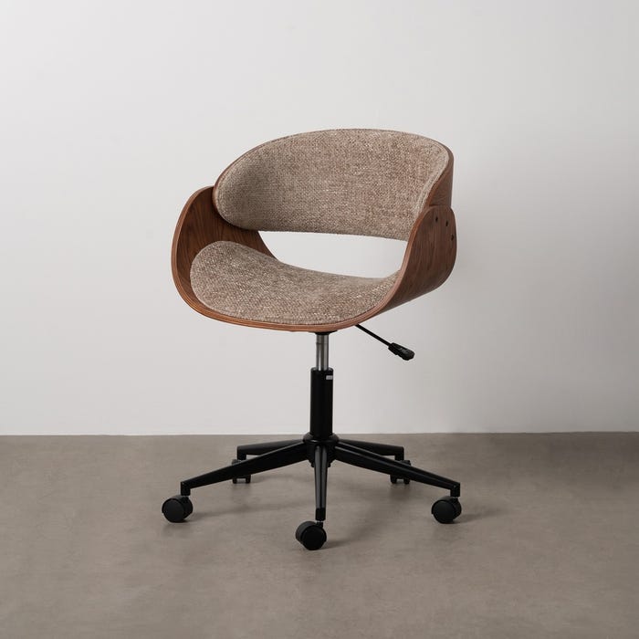 Chaise de bureau à roulettes beige et bois 59 × 64 × 88 cm