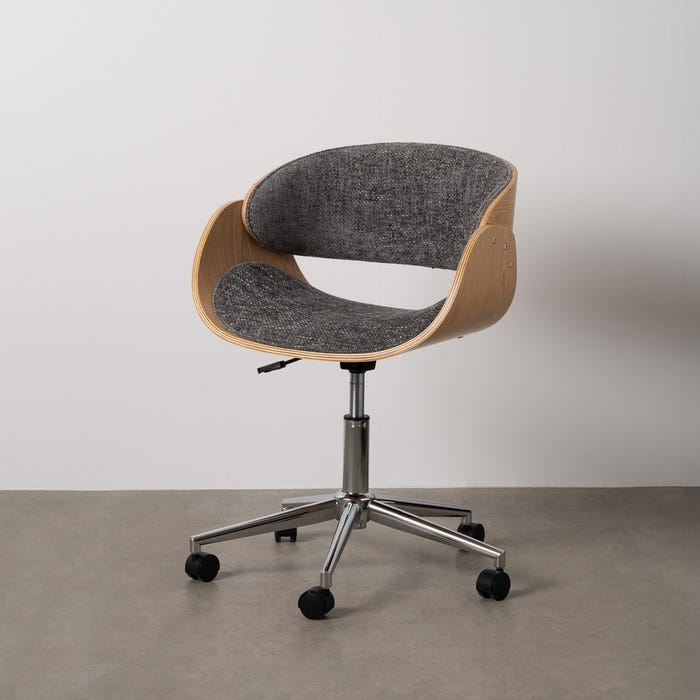 Chaise de bureau à roulettes gris et bois 59 × 64 × 88 cm