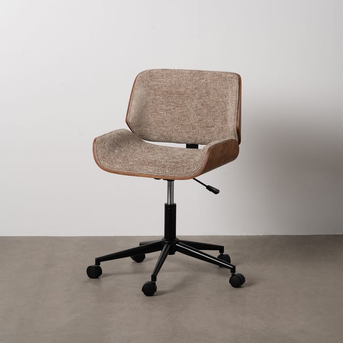Chaise de bureau à roulettes beige et bois 54 × 61 × 88 cm