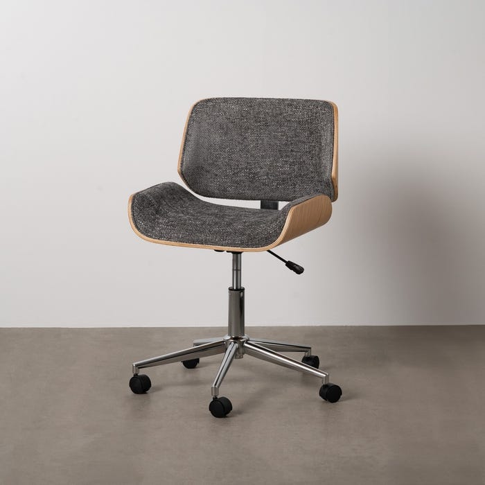 BANYULS - Silla de oficina con ruedas gris y madera 54 × 61 × 88 cm