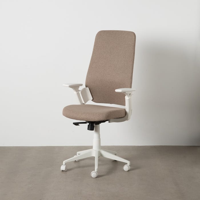 Chaise de bureau à roulettes taupe en tissu et métal 67,5 × 62 × 114,5 cm