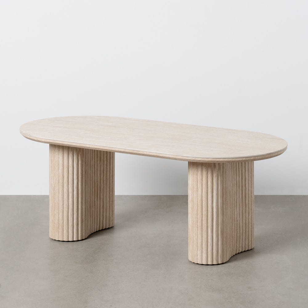 AROUCA - Mesa de centro beige estilo piedra en madera MDF 120 x 60 x 46 cm