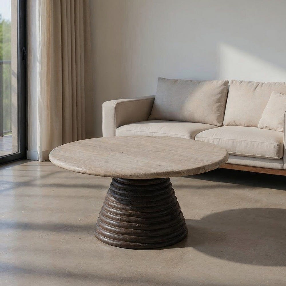 REGUA - Mesa de centro de mármol/madera salón 90 x 90 x 43 cm