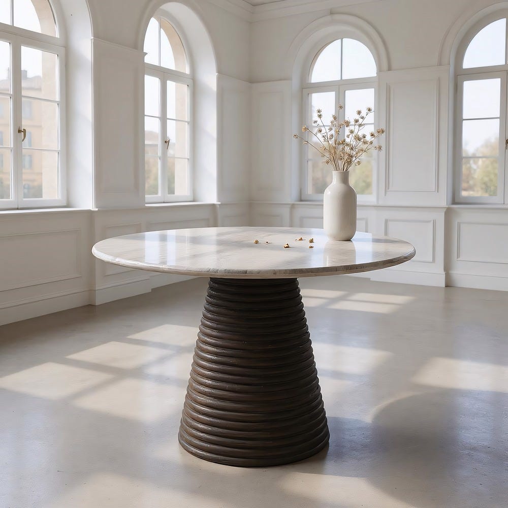 ANSO - Mesa de comedor de mármol y madera para salón 115 x 115 x 76 cm
