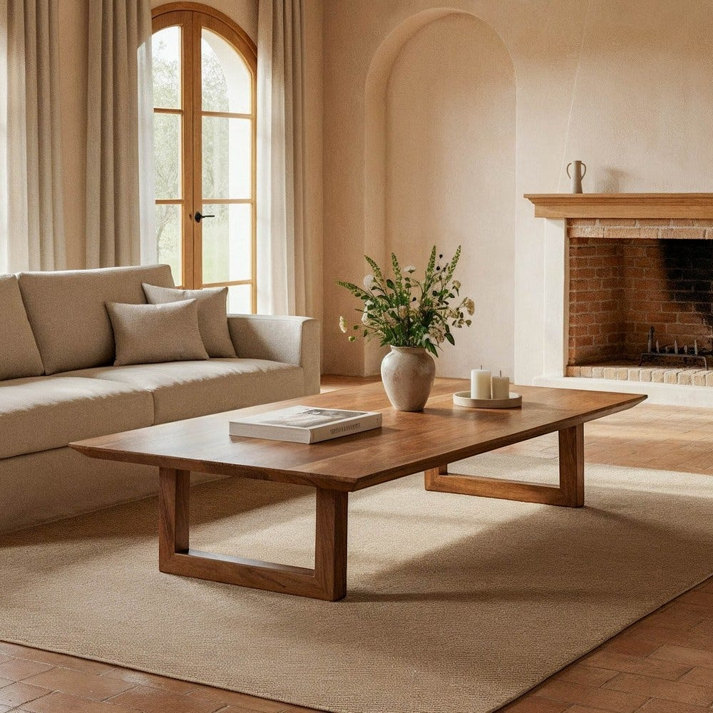 MONIEUX - Mesa de centro marrón de madera de acacia 150 x 70 x 30 cm