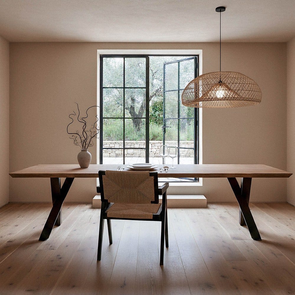 CORDES - Mesa polivalente madera natural hierro salón 300 x 100 x 76 cm