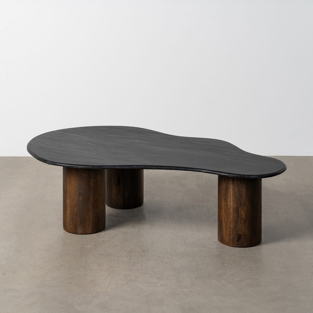 SERTA - Mesa de centro negro-marrón mármol/madera 135 x 80 x 37 cm