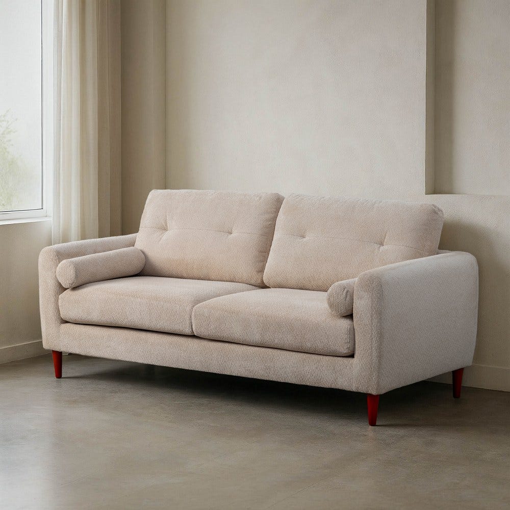 ZORITA - Canapé crème en tissu et structure en bois d'eucalyptus