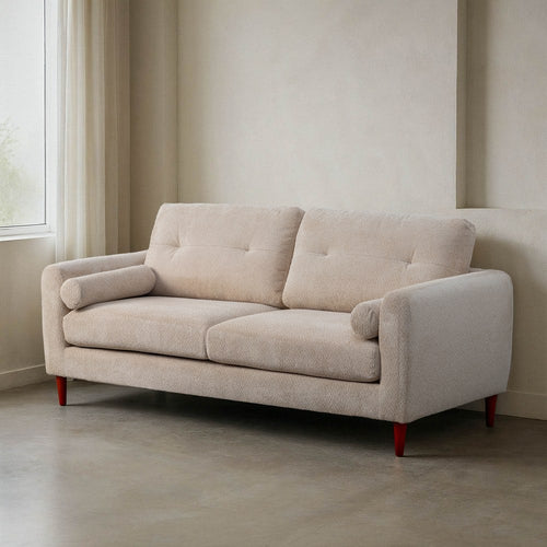 ZORITA - Canapé crème en tissu et structure en bois d'eucalyptus