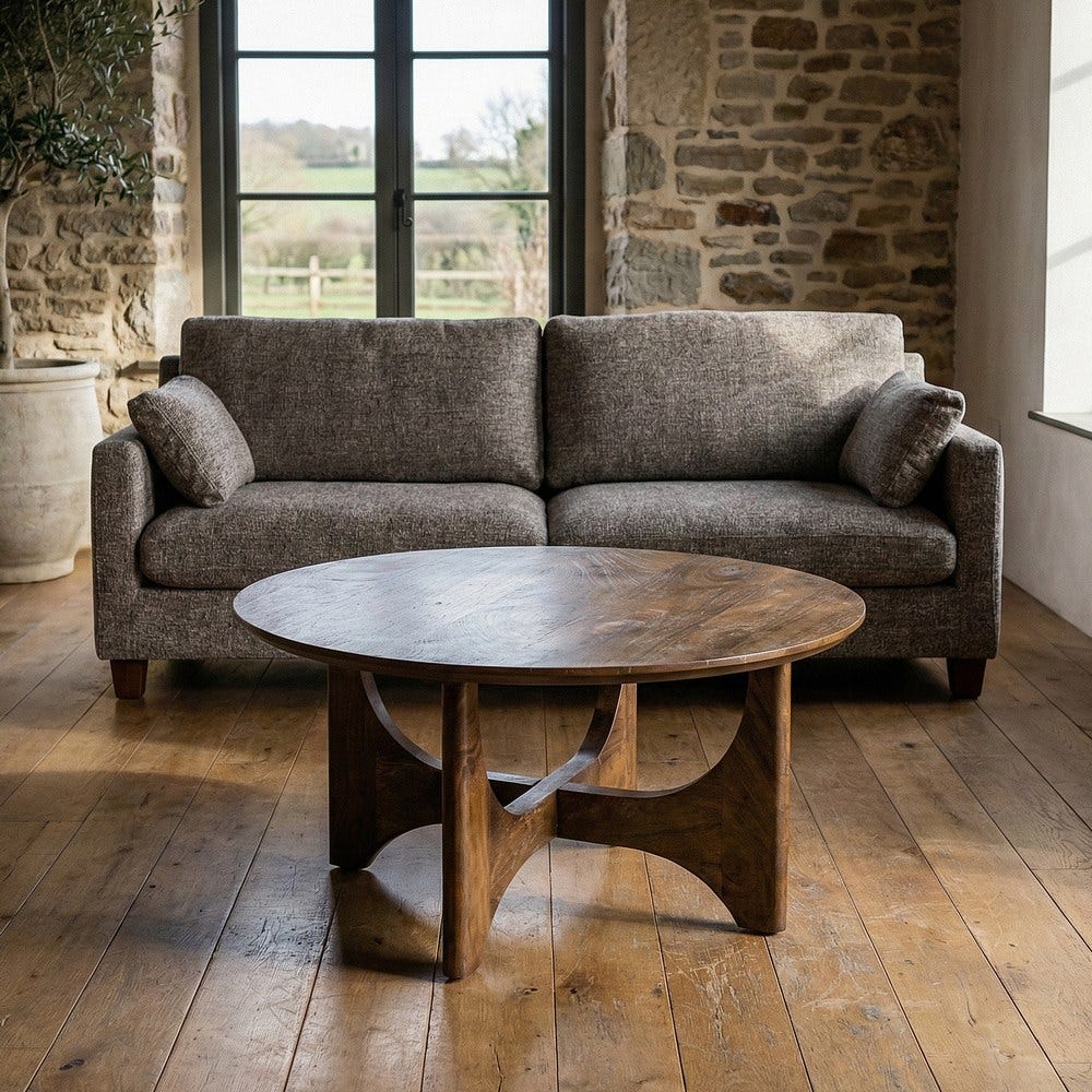 SORMIOU - Mesa de centro natural madera de mango 90 x 90 x 45 cm