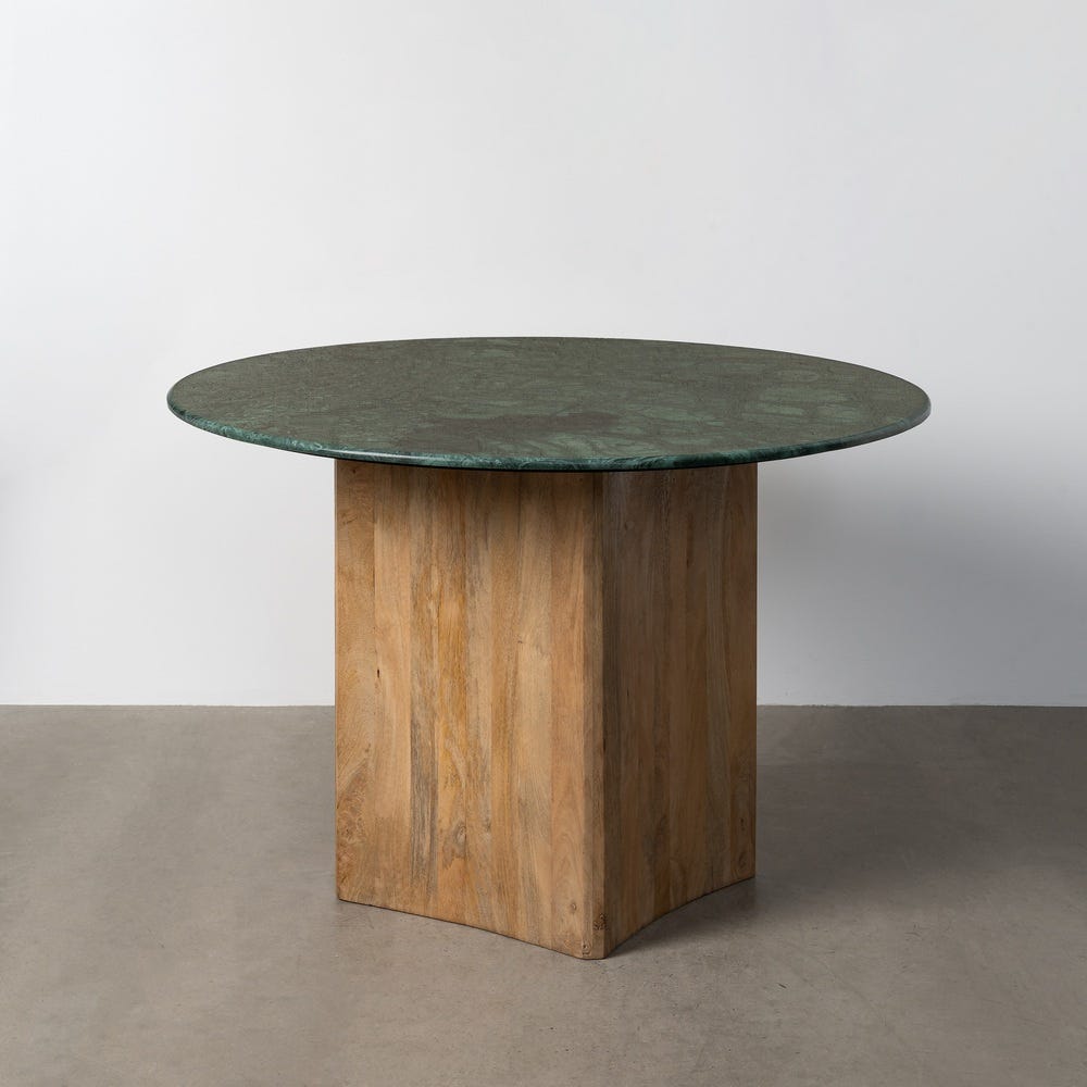 FALCES - Mesa de comedor natural verde madera mármol 115 x 115 x 76 cm
