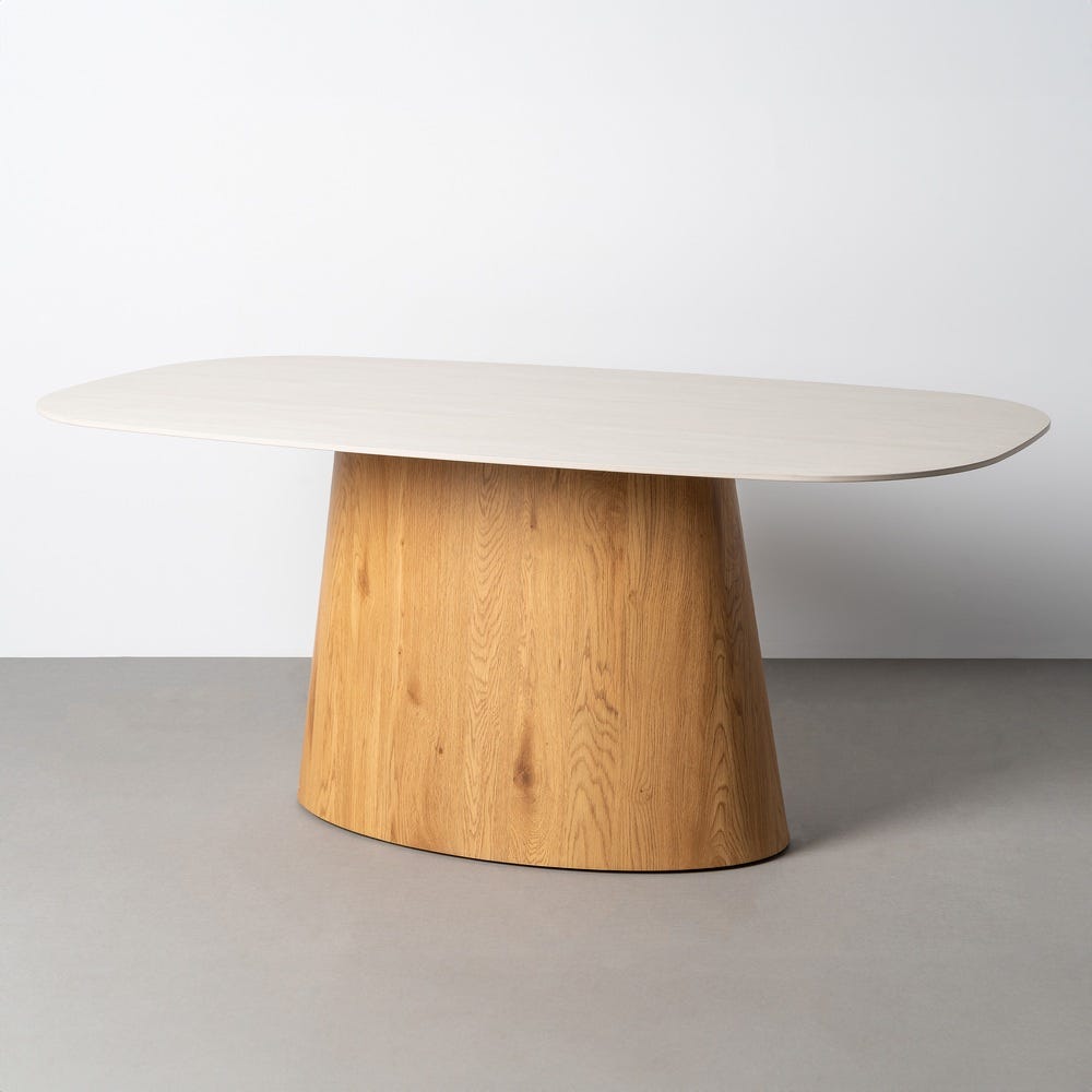 MELIDE - Mesa de comedor beige piedra 180 x 90 x 76 cm