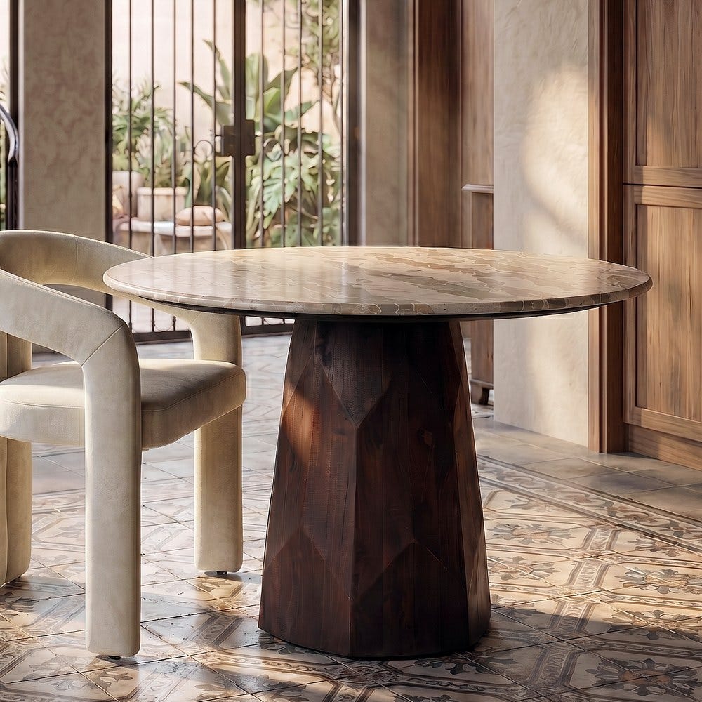 NERVA - Mesa de comedor madera mármol salón 120 x 120 x 77 cm