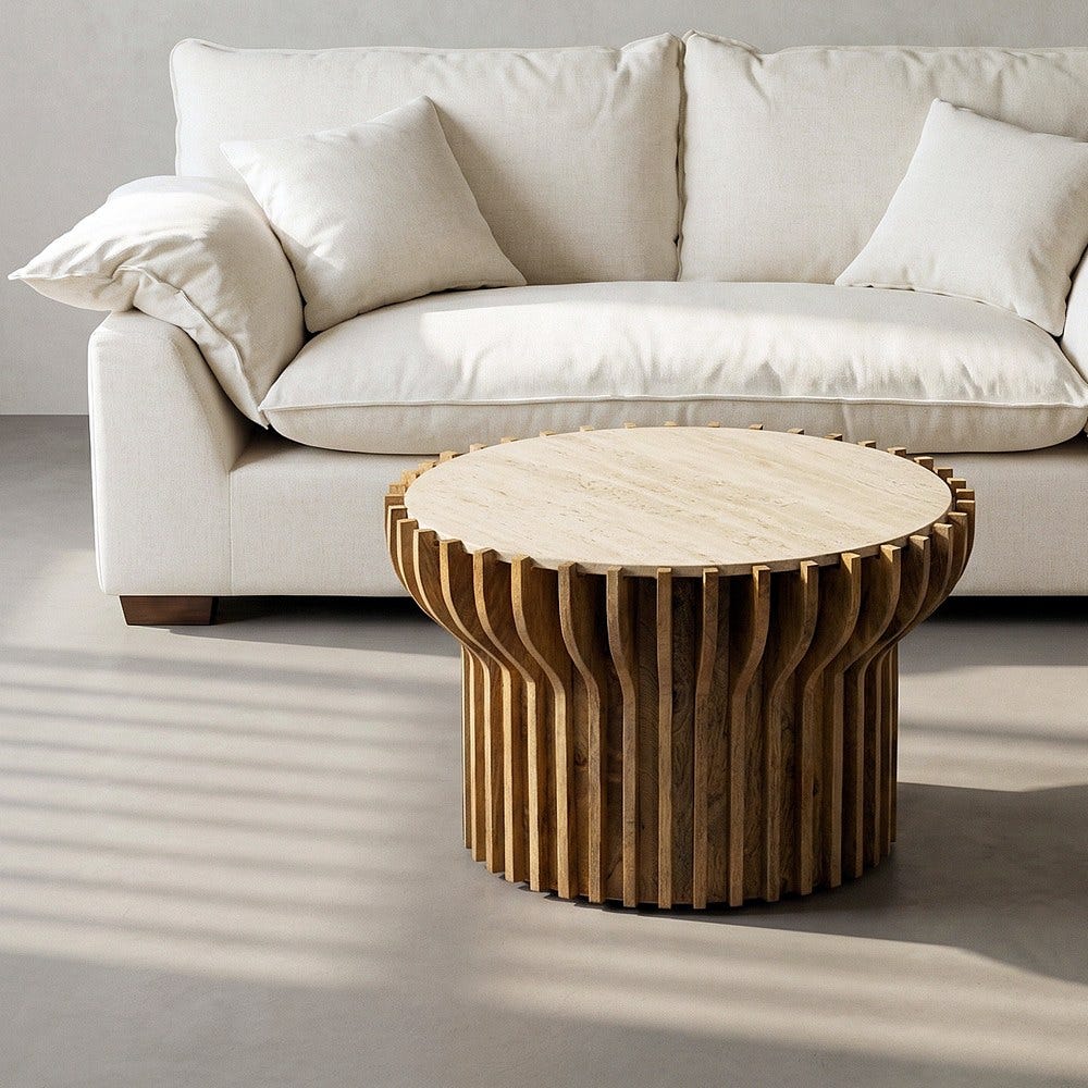 ARLETTE - Mesa de centro madera-mármol salón 78,50 x 78,50 x 47 cm