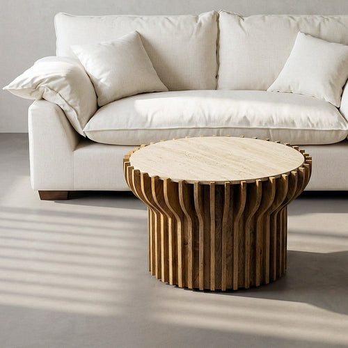 ARLETTE - Table basse bois-marbre salon 78,50 x 78,50 x 47 cm