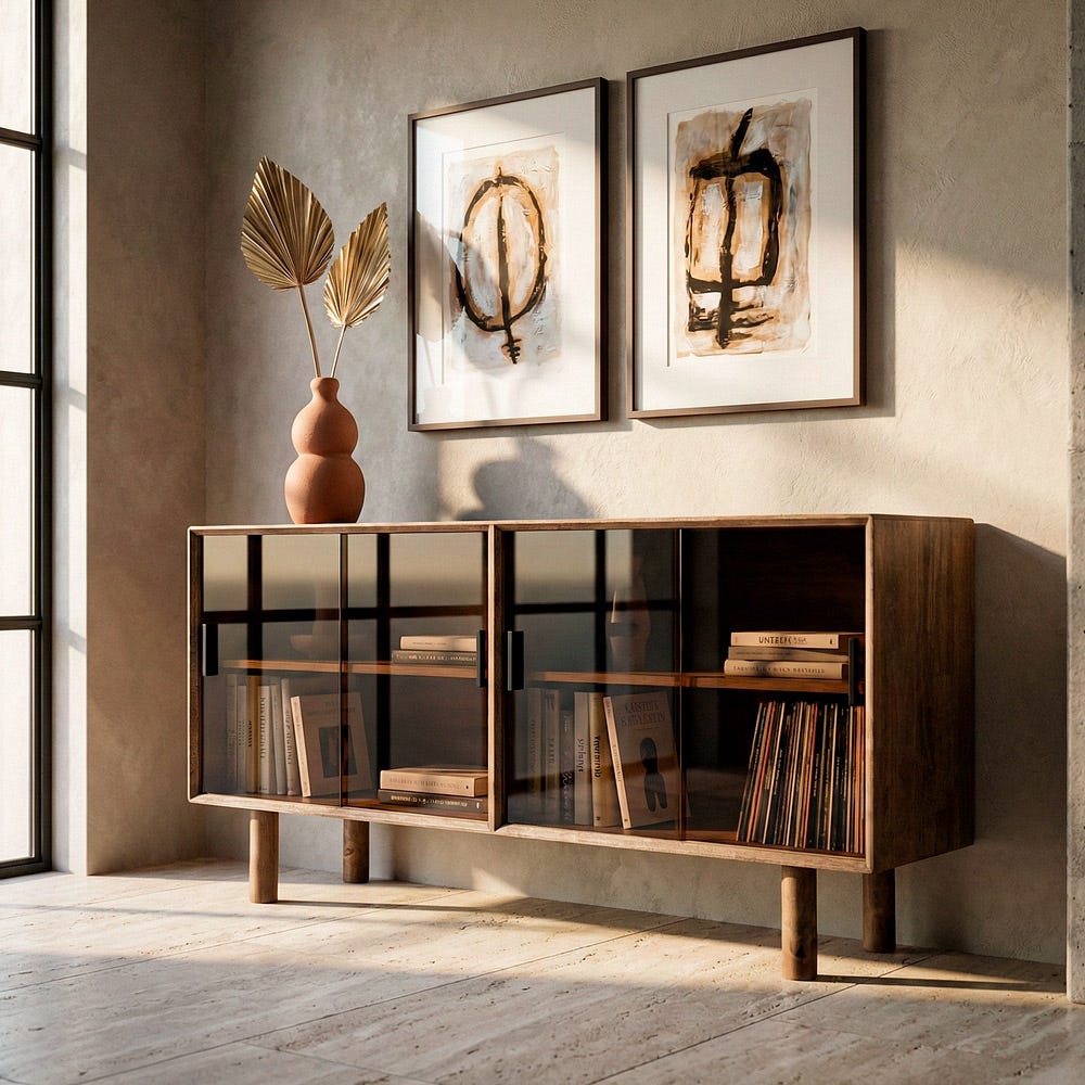ZENIA - Aparador marrón madera cristal 160 cm