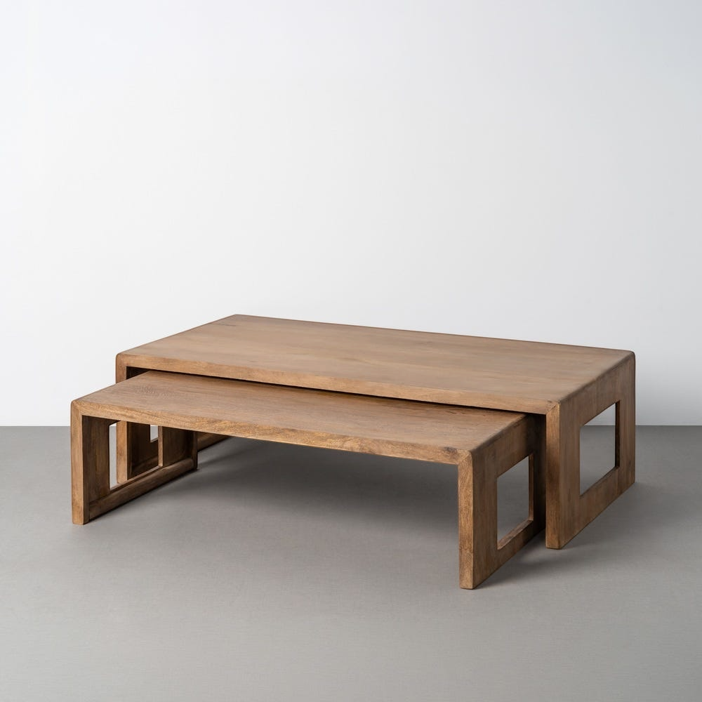 LUCERAM - Conjunto de 2 mesas de centro pequeñas de madera de mango 140 x 70 x 40,50 cm