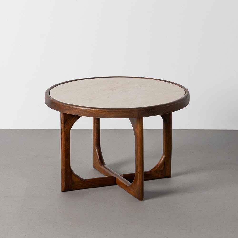 VILA - Table basse marbre/bois salon 60 x 60 x 40 cm