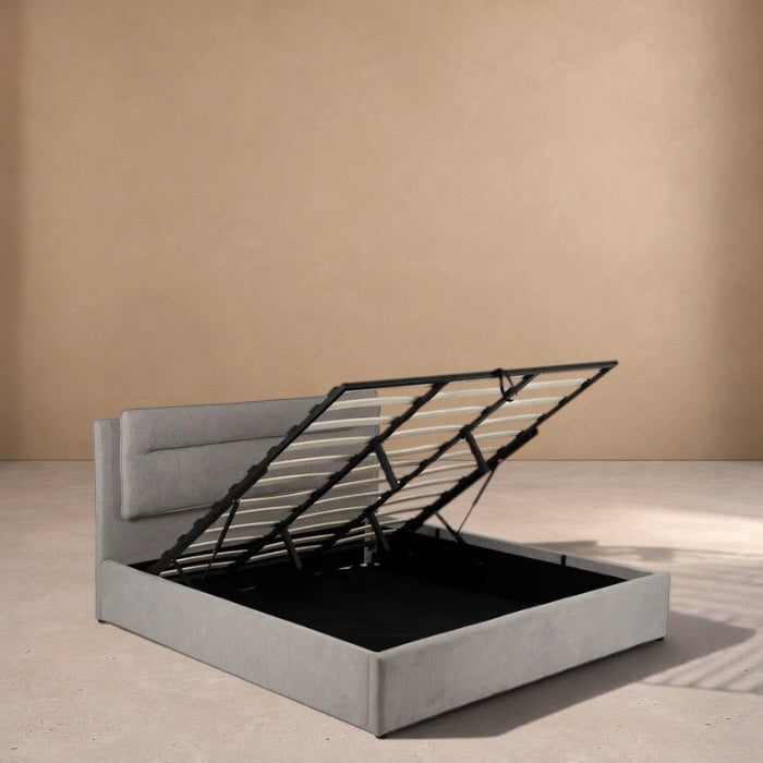 BOLEA - Lit tapissé gris pour matelas 180 cm