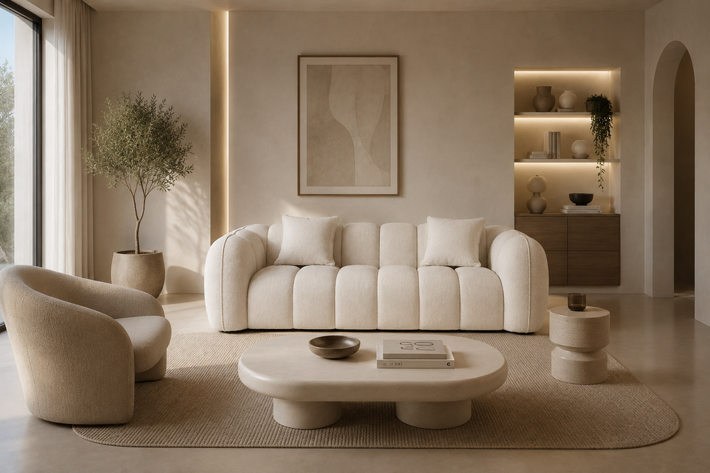 YEBES - Canapé 3 places bouclette beige – Design contemporain et confort enveloppant