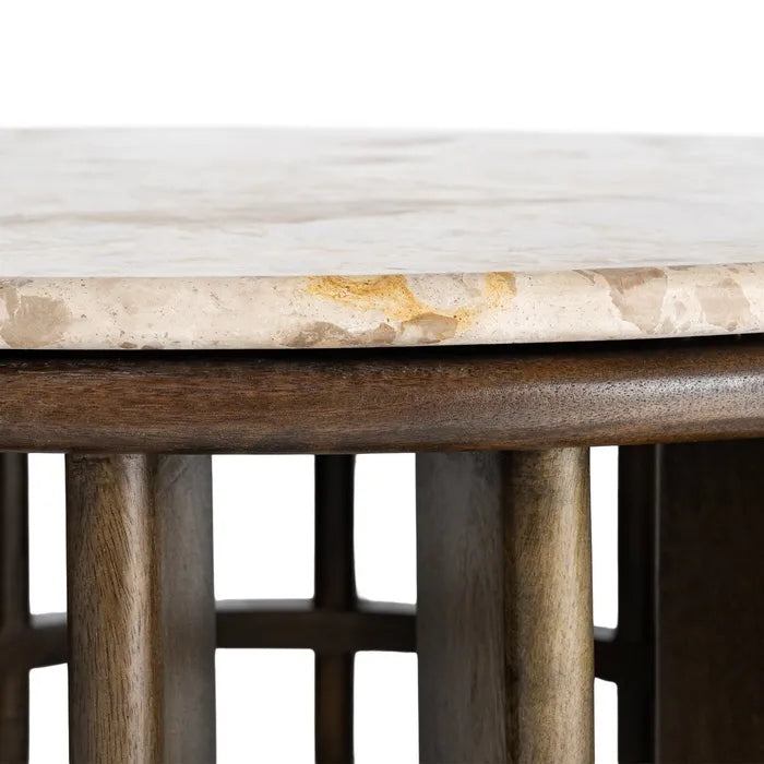 TABUA - Mesa de centro de madera y mármol para salón 90 x 90 x 42 cm