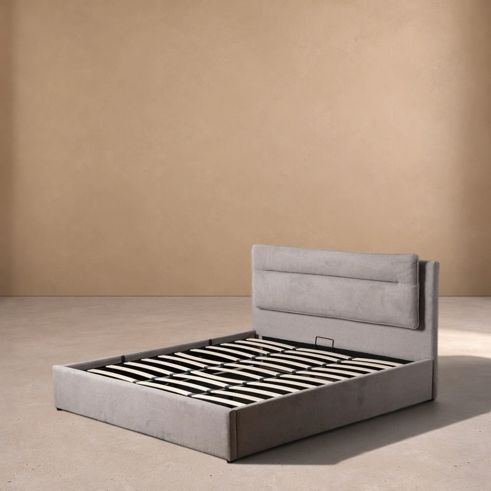 BOLEA - Cama tapizada gris para colchón de 180 cm