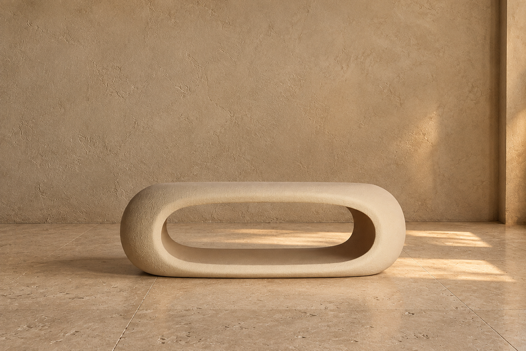 RADONA - Mesa de centro escultural beige de fibra de vidrio y resina 108 cm
