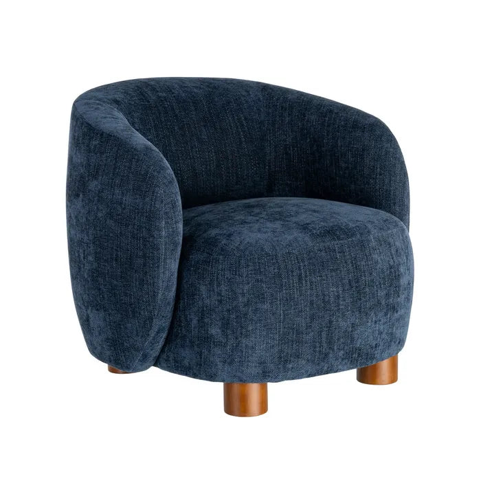 ULLASTRET - Sillón azul de tela y patas de madera de caucho