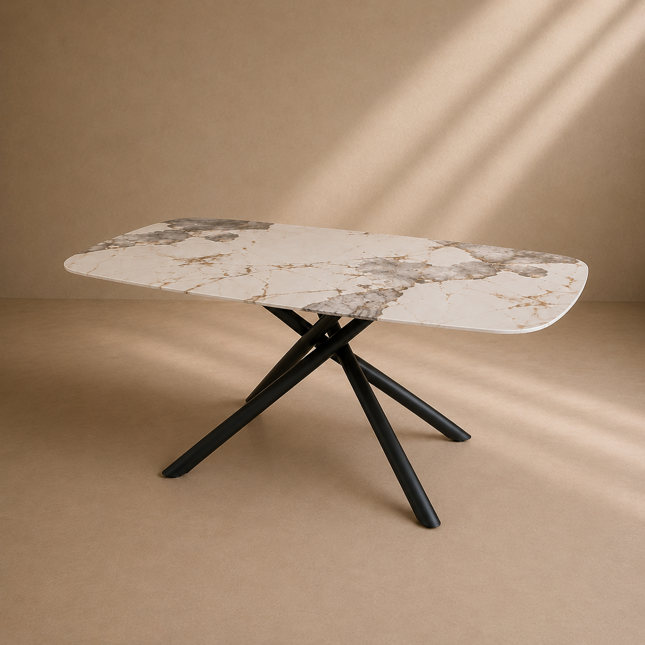 MAINA - Mesa de jantar de design 160 x 90 cm com efeito mármore em vidro temperado e metal preto