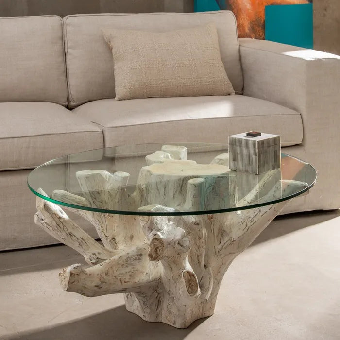 AUPS - Mesa de centro blanco patinado 90 x 90 x 45 cm