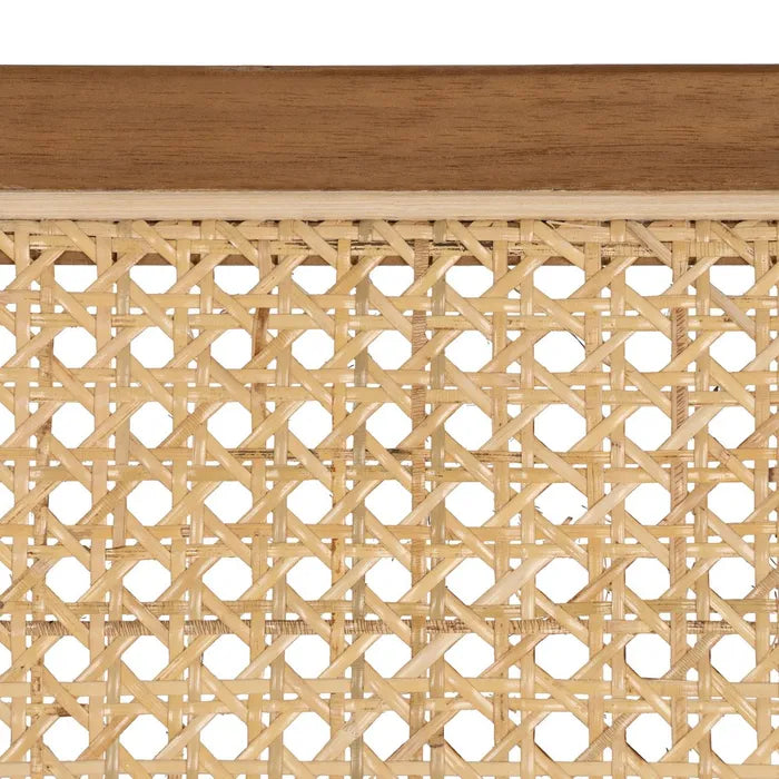 CASTELNOU - Sillón de madera natural con respaldo de ratán trenzado