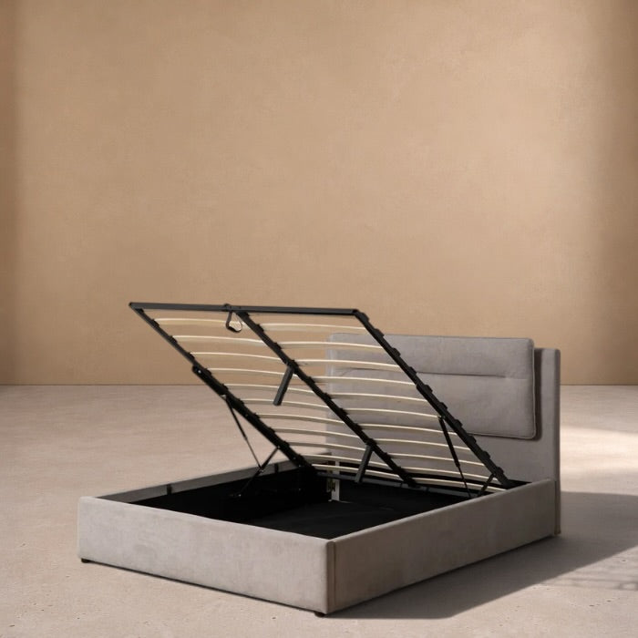 ALDEHUELA - Cama tapizada gris para colchón de 150 cm