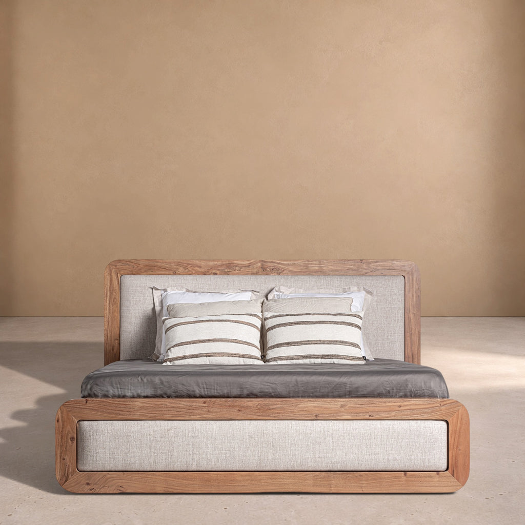 BELVER - Cama capitoné beige 220 x 200 cm