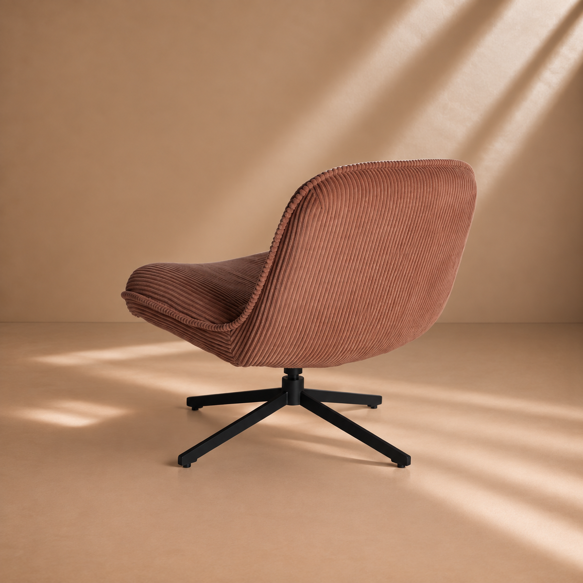 SUANO - Fauteuil pivotant en tissu côtelé terracotta – Design et confort