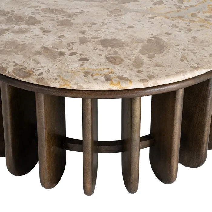 TABUA - Mesa de centro de madera y mármol para salón 90 x 90 x 42 cm