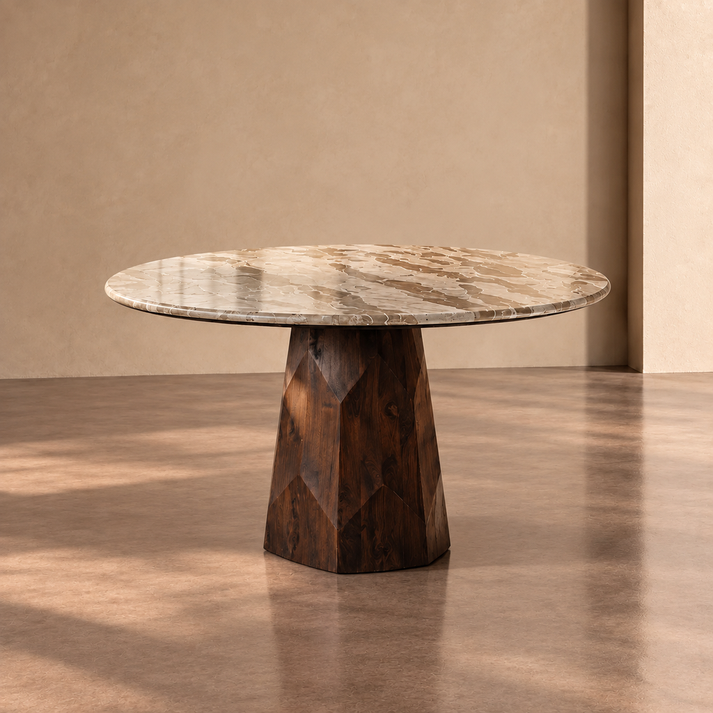 NERVA - Mesa de comedor madera mármol salón 120 x 120 x 77 cm