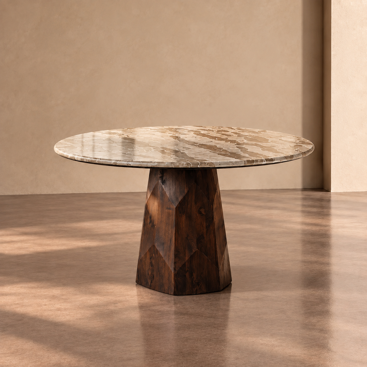 NERVA - Mesa de comedor madera mármol salón 120 x 120 x 77 cm