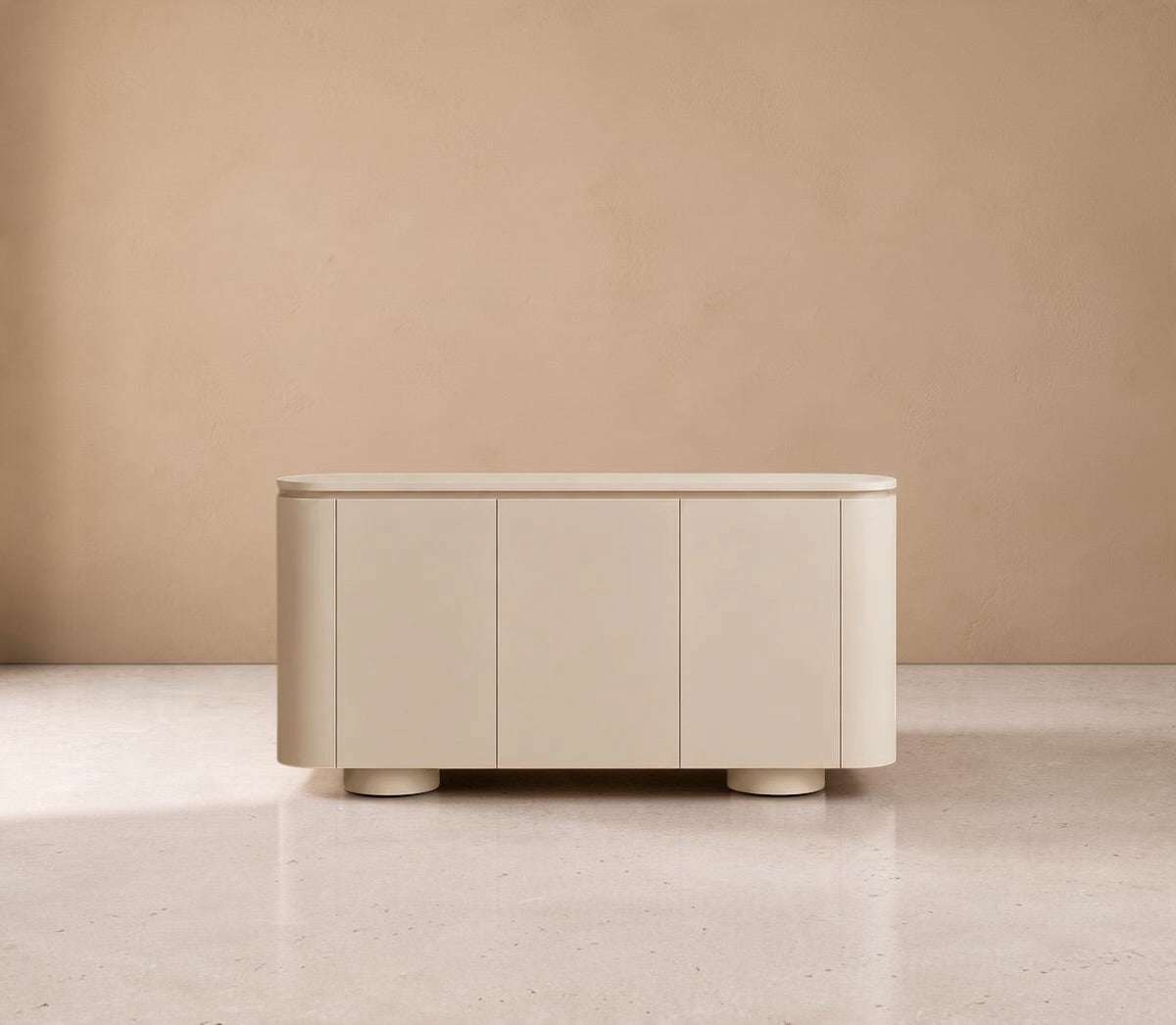 MAIANS - Aparador de design minimalista, arredondado, branco/bege areia, 150 cm
