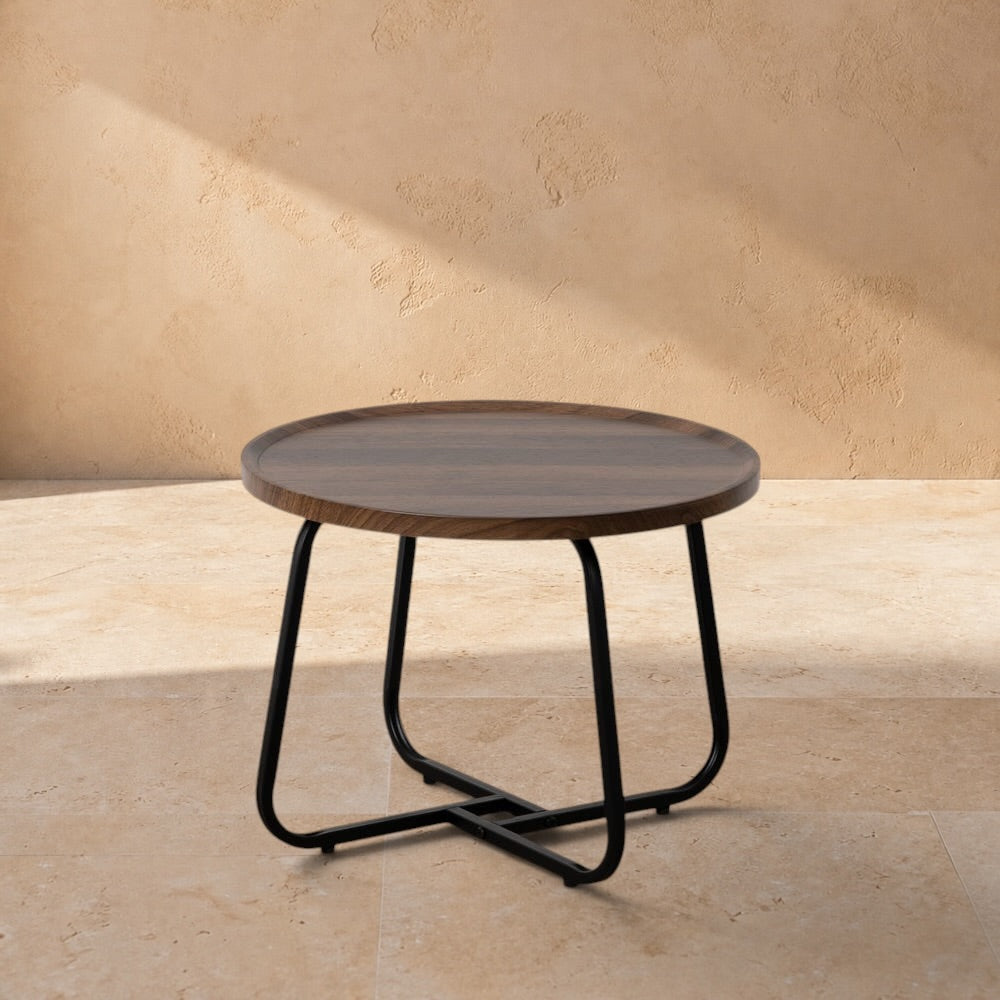 SAINTEN - Mesa de centro marrón de MDF y metal para salón, 50 x 50 x 38 cm