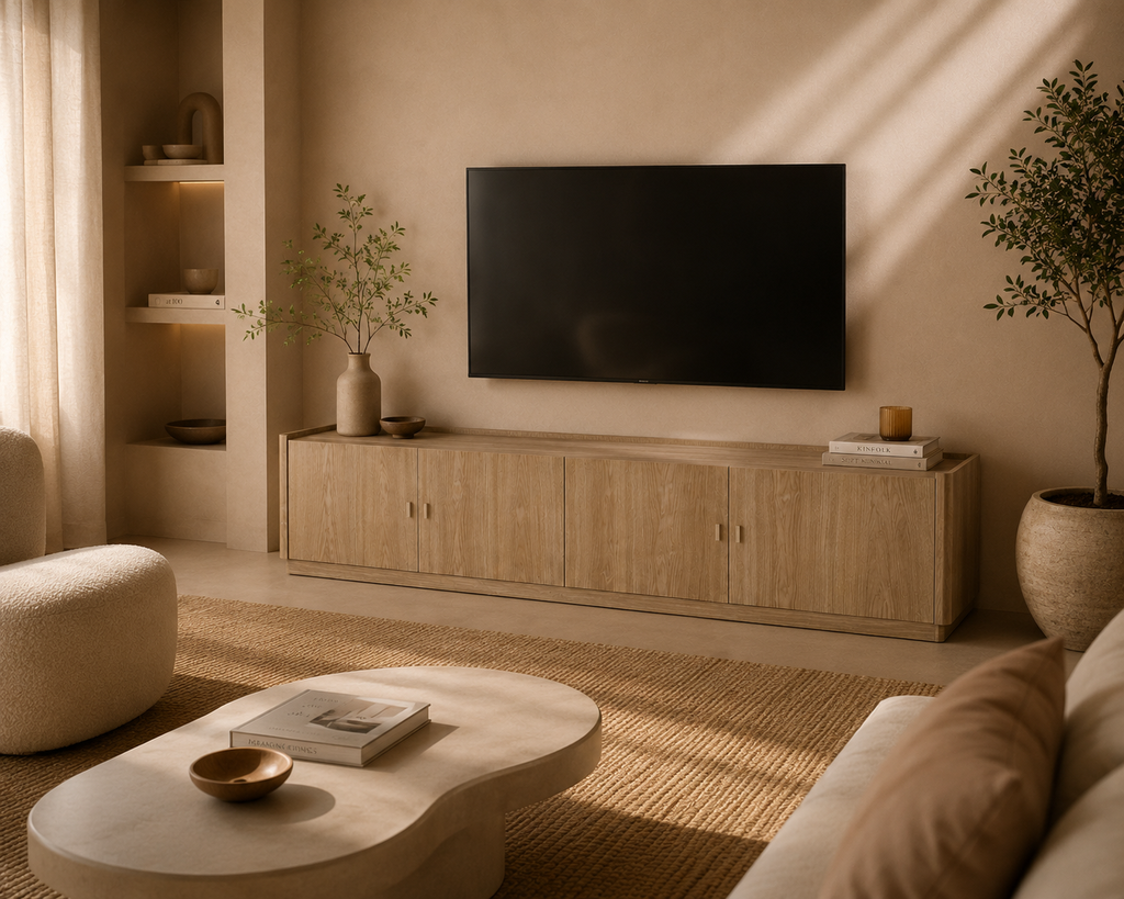 FRAGEN - Mueble TV 4 puertas de madera natural 180 cm