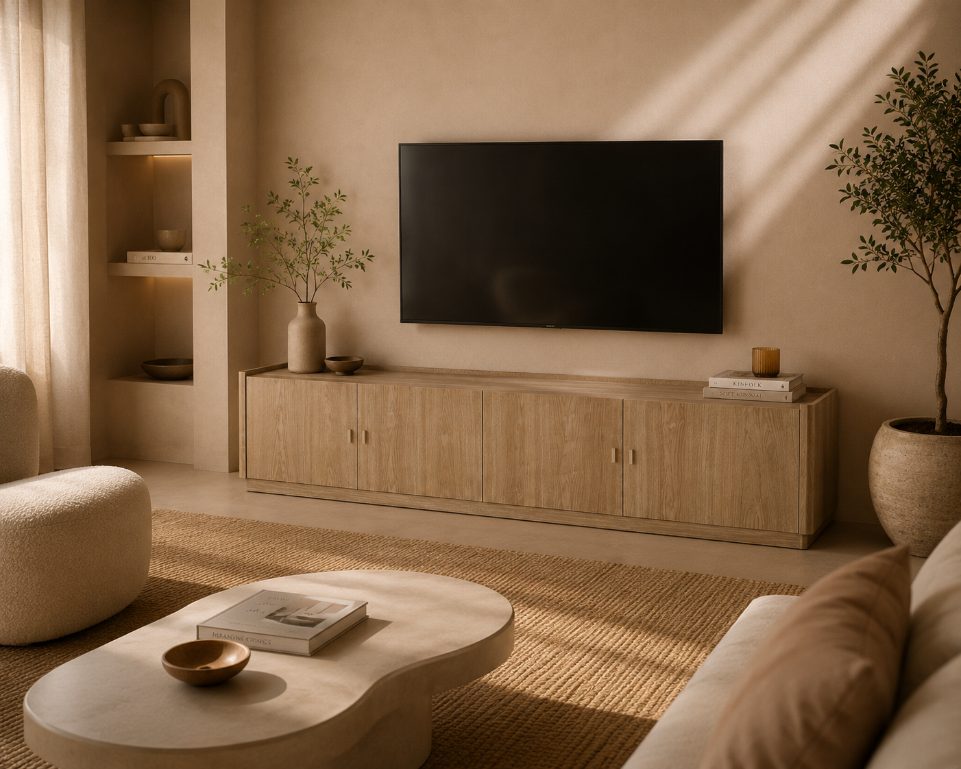 FRAGEN - Mueble TV 4 puertas de madera natural 180 cm