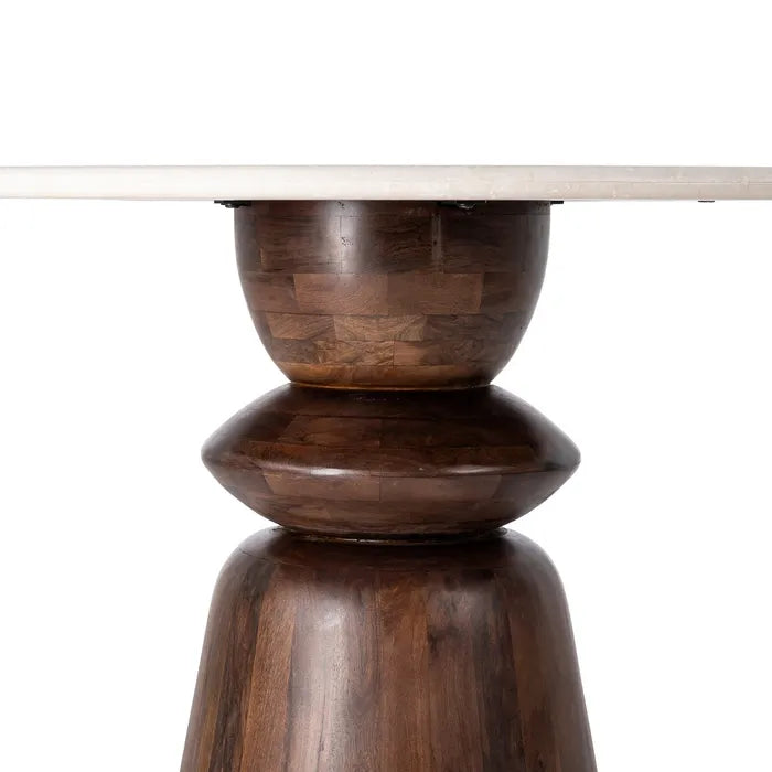 MENDAVIA - Mesa de comedor redonda de mármol y madera de mango de 120 cm