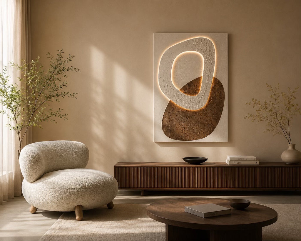 CLARET - Poltrona de design bouclé bege com pés de madeira – Conforto e elegância contemporânea