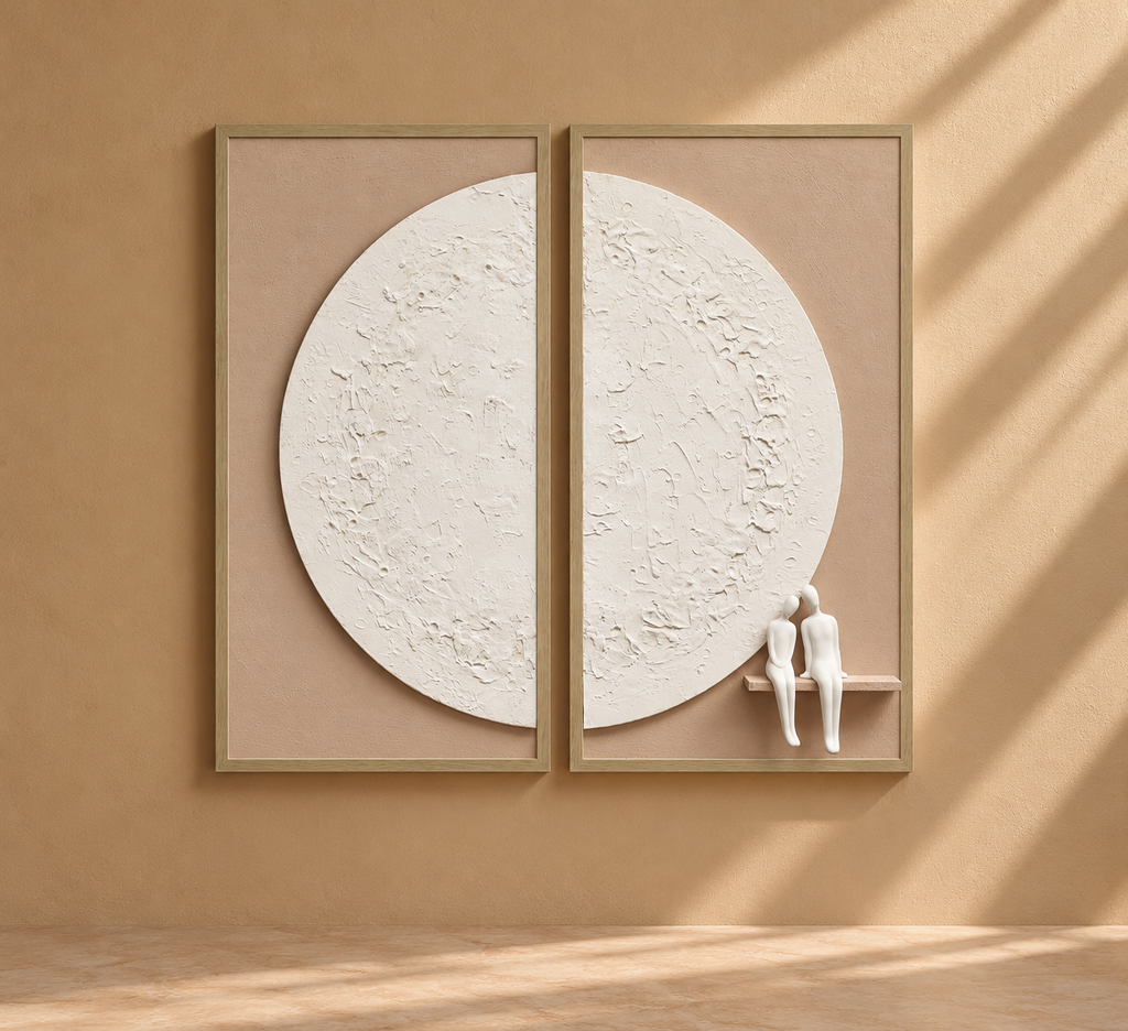 BAGES - Cuadro Bajo la Luna 100 % óleo con marco de madera LED en relieve 63 x 123 cm – lote de 2